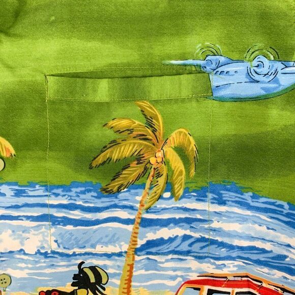 RIma Hawaiian Shirt Mens Medium Green Floral Tropical Beach Surf Woodie Summer‎ - Picture 3 of 8